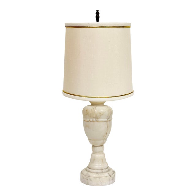 Antique Mid Century Italian Carved Alabaster Urn Table Lamp For Sale