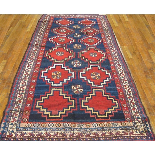 Early 20th Century S. Persian Gabbeh Carpet ( 4'6" x 9'6" - 137 x 290 ) Antique Gabbeh Hallway Runner Wool Blue Rug,...