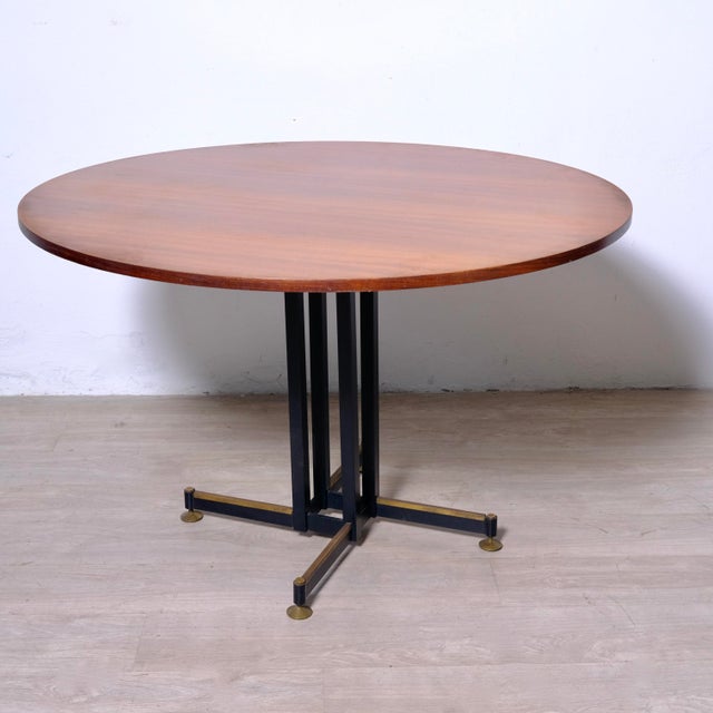 Round Table with Metal Frame and Wooden Top, 1950s For Sale - Image 9 of 18