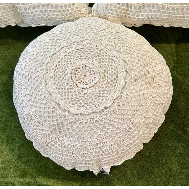 Shabby Chic Vintage Set of 3 Soft White Cotton Crochet Lace Flower Accent Pillows For Sale - Image 3 of 7