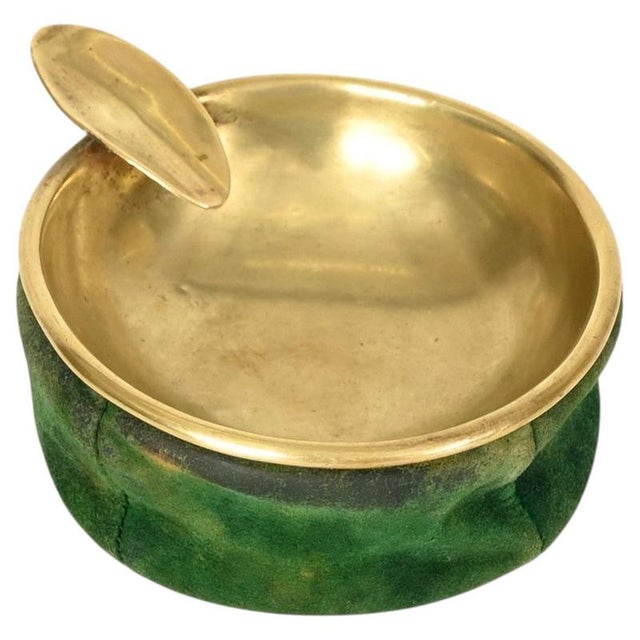 Mid-Century Italian Brass and Green Suede Ashtray, 1950s For Sale - Image 12 of 12