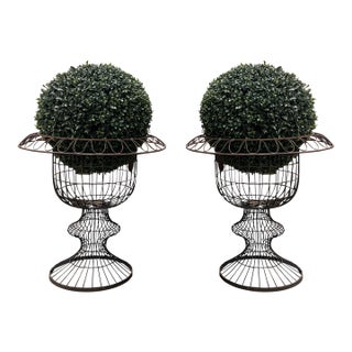 Pair of Extra Large Scale French Wire Garden Urns For Sale