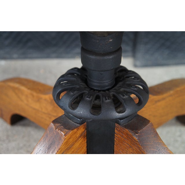 Brown Antique Edwardian Quartersawn Oak Bankers Lawyers Desk Chair Leather Seat Swivel For Sale - Image 8 of 15