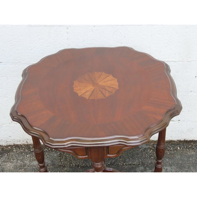 Early 1900s Inlay Round Carved Side End Accent Table 6335 For Sale - Image 4 of 12