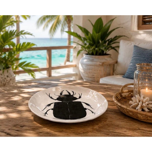 Vintage Studio Pottery Ceramic Beetle Motif Decorative Charger Plate For Sale - Image 9 of 12