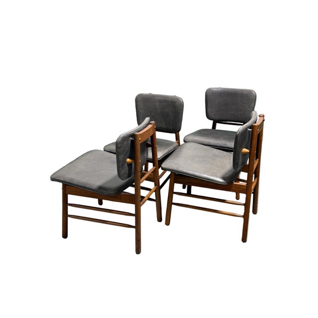 Mid-Century Modern Set of 4 Vintage Mid Century Modern Danish Teak and Leather Greta Dining Chairs For Sale - Image 3 of 11