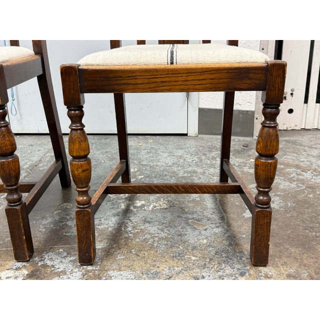 Jacobean Revival Antique Oak Upholstered Side Chairs, Pair For Sale - Image 9 of 12