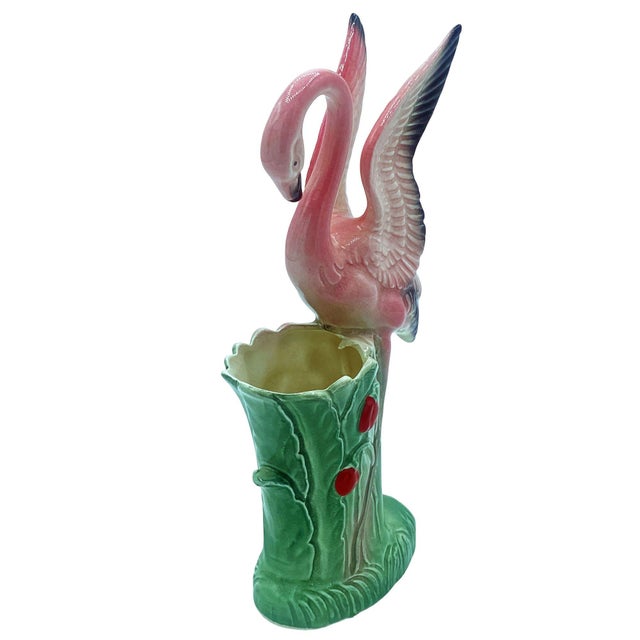 Mid-Century "Lovers" Pink Flamingo Ceramic Tabletop Vase Set by Leftons- Set of 2 For Sale In Los Angeles - Image 6 of 17