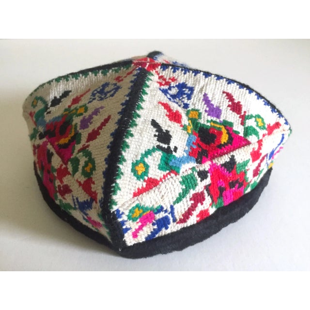 Mid 20th Century Vintage Uzbek Afghani Turkmen Hand Embroidered Tribal Hats Collection - 3pc For Sale - Image 5 of 10