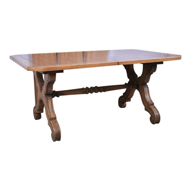 Henry Link 'Majorca' Spanish Style Lyre Leg Oak 102" Extension Refectory Table - Vintage Mid 20th Century For Sale
