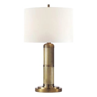Thomas O'Brien by Visual Comfort Signature Longacre Small Table Lamp in Hand-Rubbed Antique Brass with Linen Shade For Sale