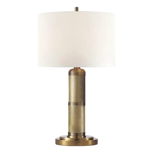 Thomas O'Brien by Visual Comfort Signature Longacre Small Table Lamp in Hand-Rubbed Antique Brass with Linen Shade For Sale