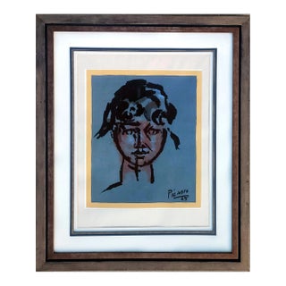 After Pablo Picasso 1945 "Fille Sur Bleu" Cubist Portrait Lithograph For Sale