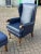 Set of Blue Leather Armchair & Foot Stool For Sale - Image 4 of 11