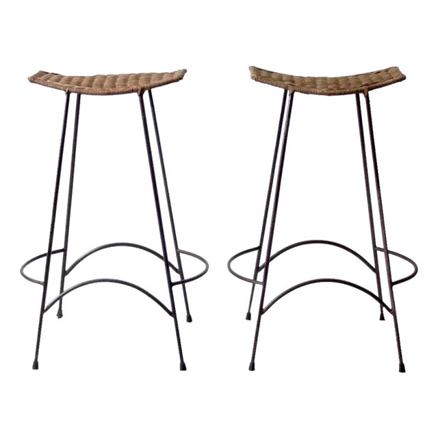 Arthur Umanoff Style Bar Stools Pair For Sale
