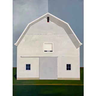 North of Eden by Justin Wheatley | Acrylic on Canvas White Barn With Green Field For Sale