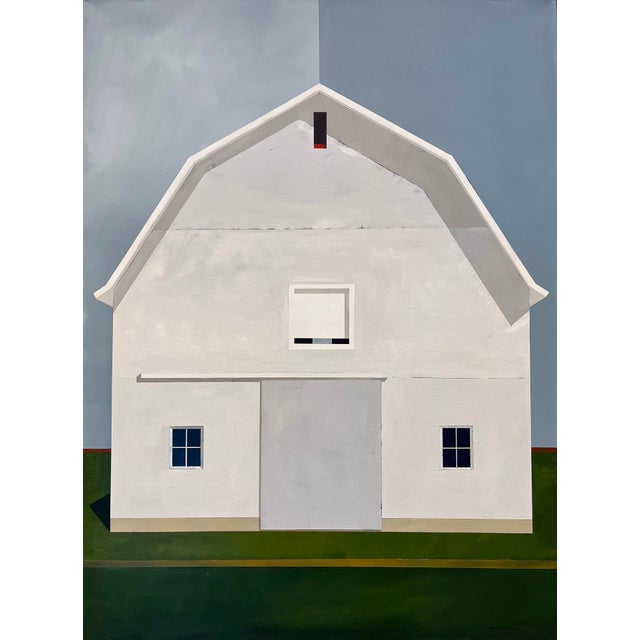 North of Eden by Justin Wheatley | Acrylic on Canvas White Barn With Green Field For Sale