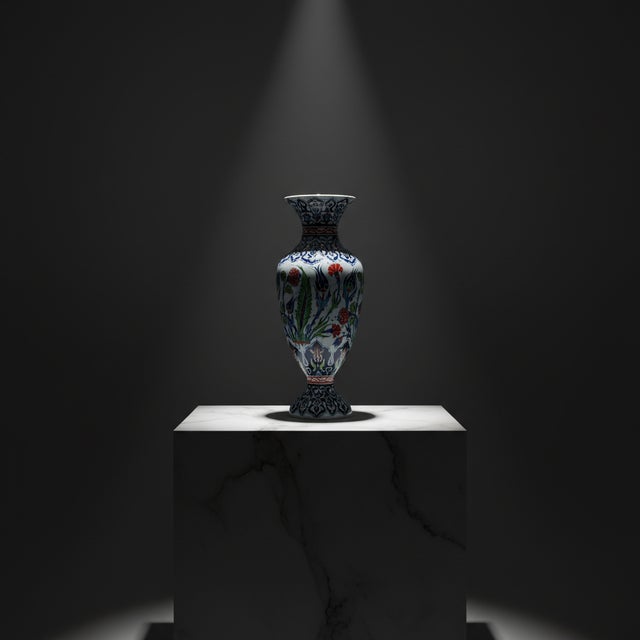 Handmade Ceramic Grand Palace Vase (50cm) Imperial Rumi Patterns and Mixed Florals Pedestal Urn Form For Sale - Image 4 of 12