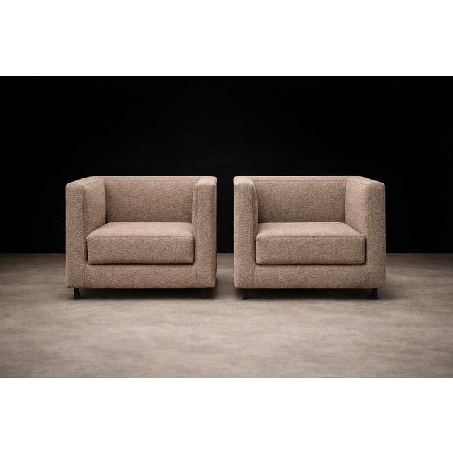1970s Geraldo De Barros Pair of Armchairs in Blackened Steel & Taupe Mushroom Wool Bouclé, Brazil, 1970s For Sale - Image 5 of 11