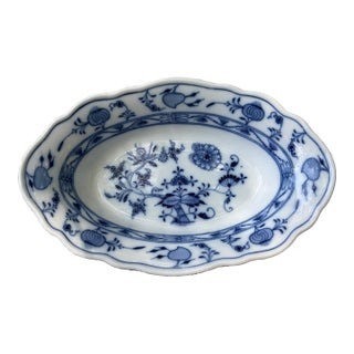 Vintage Hand Painted Blue Meissen Serving Dish For Sale