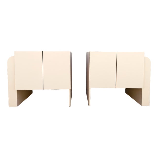 Art Deco Pink Laminate Waterfall Cabinet/Nightstands - A Pair For Sale