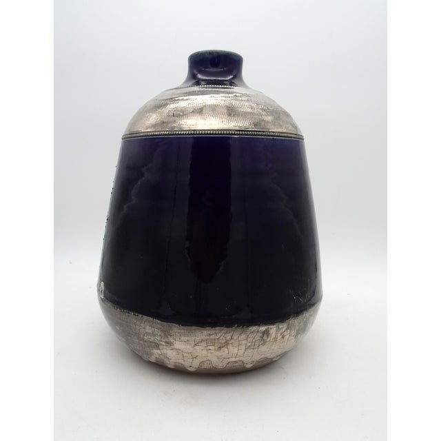 1950s Cobalt Blue and Silver Glazed Ceramic Vase from Jules Guerin, Belgium, 1950s For Sale - Image 5 of 13