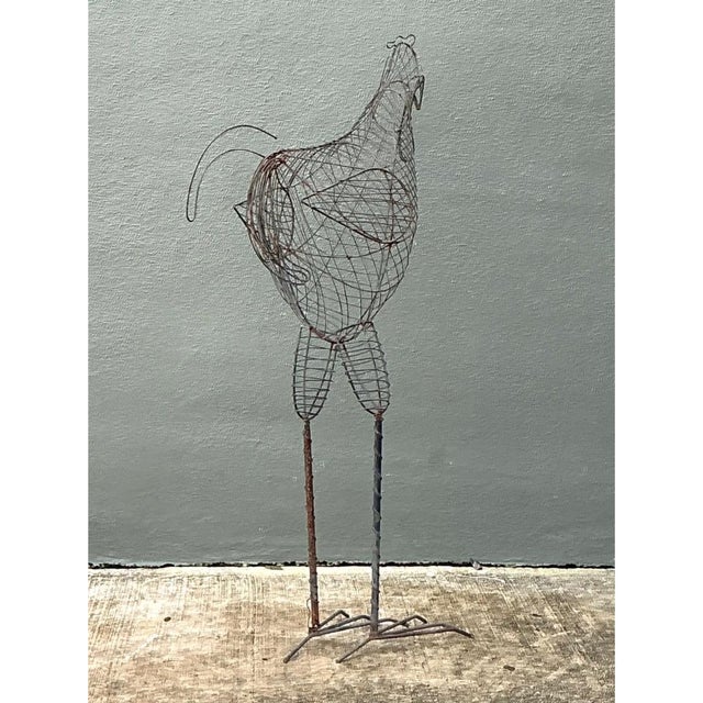 Late 20th Century Vintage Iron Wire Rooster Sculpture For Sale - Image 5 of 12