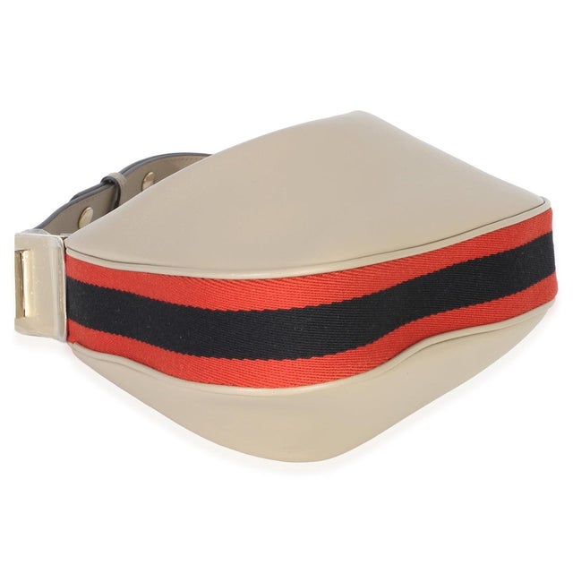 Beige Smooth Calfskin Web Small Attache Shoulder Bag For Sale In New York - Image 6 of 9