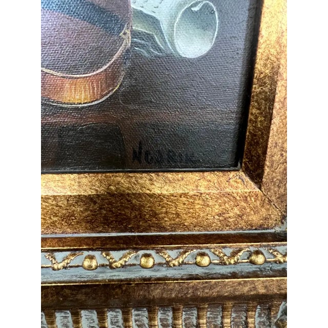 Still Life Violin & Sheet Music Oil on Canvas Signed Hessler, Framed 1900's For Sale - Image 10 of 11