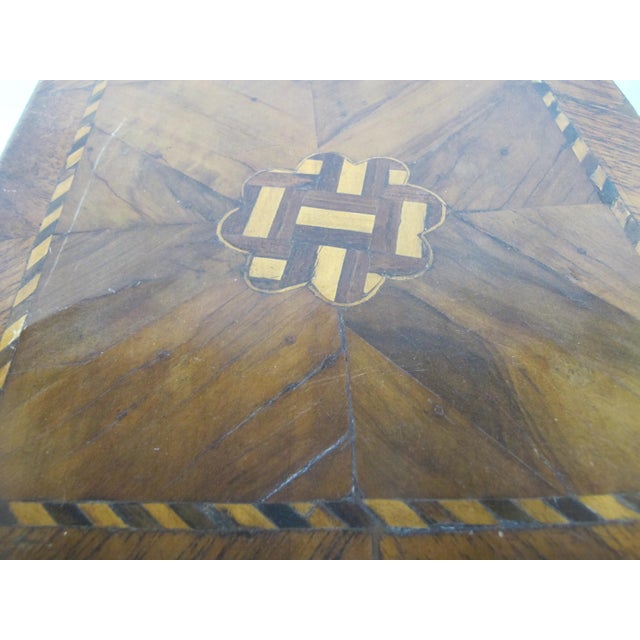 Antique Marquetry Inlaid Wood Miniature Footed Jewelry Box Vanity Chest For Sale - Image 17 of 18