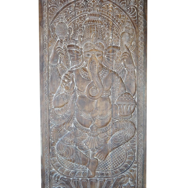 Rustic Vintage Indian Carved Ganesha Barn Door – Handcarved Wall Art Yoga Decor 96x40 For Sale - Image 3 of 8