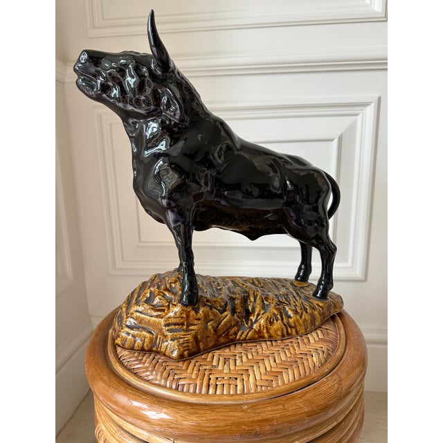 Mid-Century Modern Vintage 13” Mid-Century Ceramic Bull Sculpture For Sale - Image 3 of 16