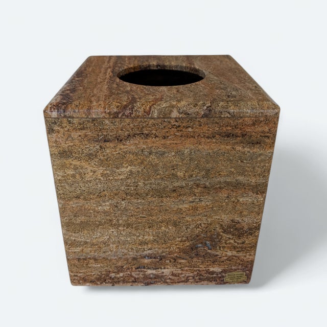 Contemporary Vintage Handcrafted Travertine Stone Marble Tissue Box Cover For Sale - Image 3 of 12