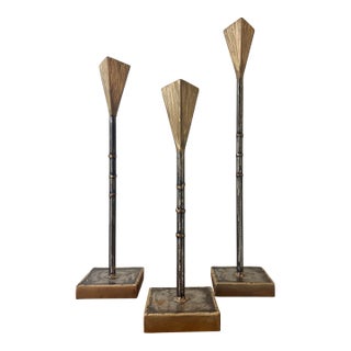 Vintage American Studio Sculptural Brutalist Steel and Bronze Candlesticks For Sale