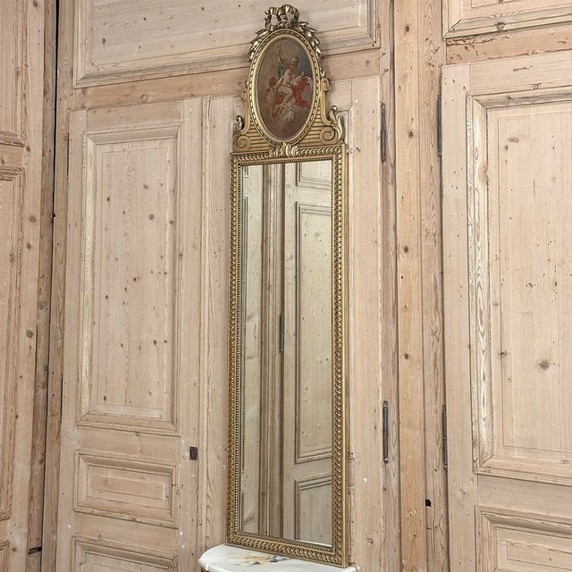French Antique French Louis XVI Gilded Trumeau Mirror For Sale - Image 3 of 16