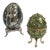 Lot of 2 Decorative Eggs – Abalone Shell Mosaic & Monet Green Enamel Egg Box For Sale