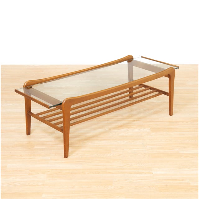 1960s Mid Century Floating Glass and Teak Coffee Table With Magazine Rack For Sale - Image 5 of 10