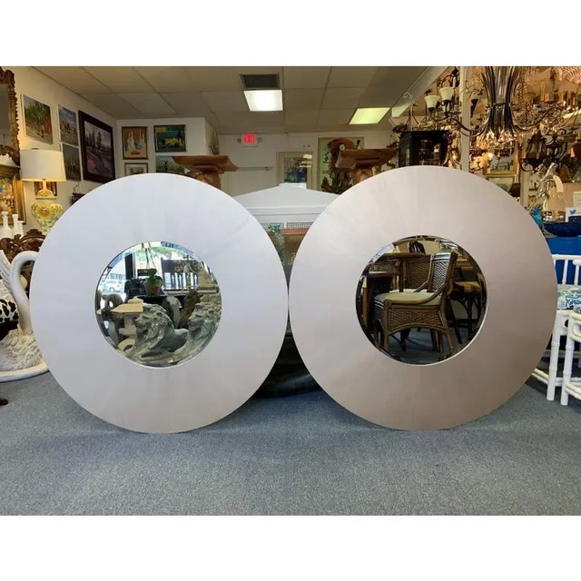 Mid Century Modern Monumental Platinum Silver Round Wall Mirror For Sale - Image 11 of 13