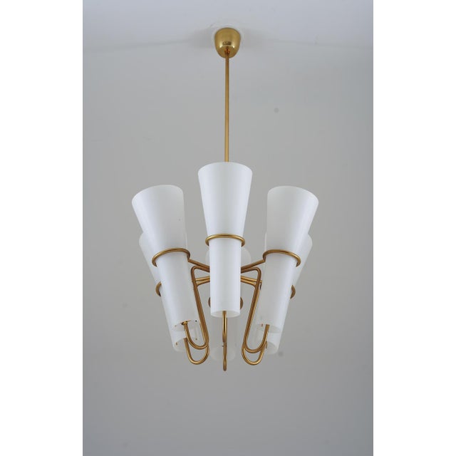 Metal Pendant Light in Brass and Opaline Glass by Hans-Agne Jakobsson, 1950s For Sale - Image 7 of 15