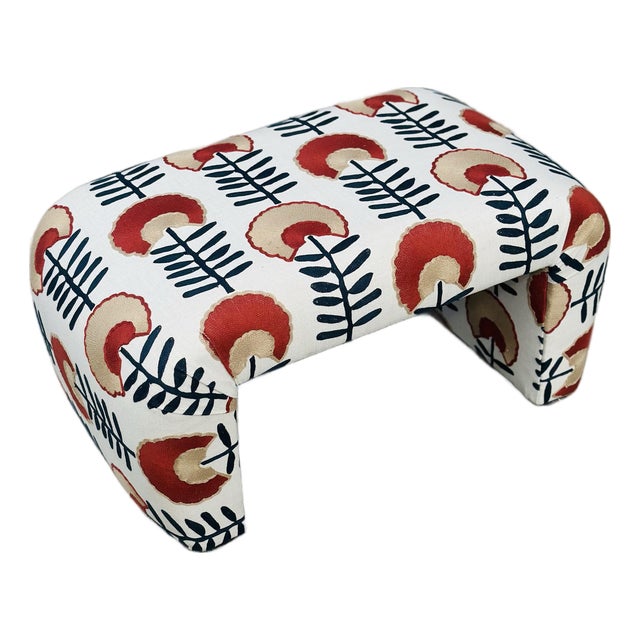 Vintage Waterfall Bench Reupholstered in Designer Fabric For Sale