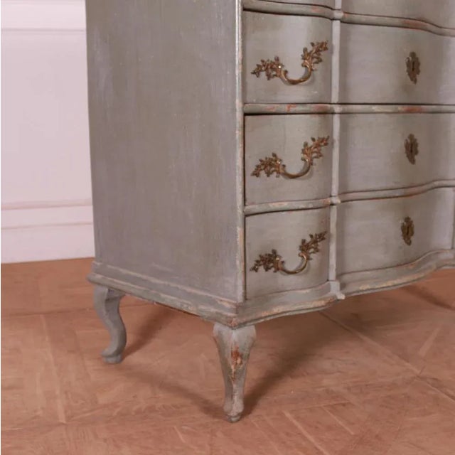 Danish Serpentine Front Painted Oak Commode with 4 Drawers, 18th Century For Sale - Image 3 of 11