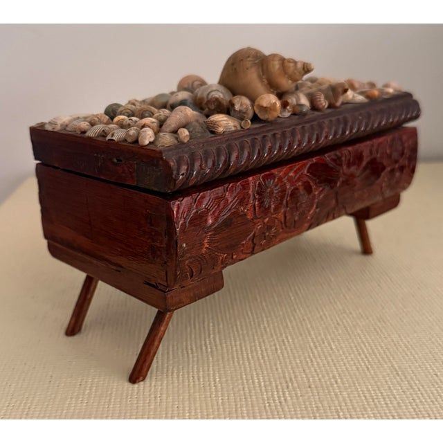 Antique Shell Encrusted Carved Box For Sale - Image 12 of 12