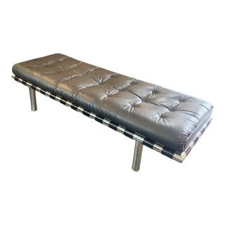 1970s Vintage Hiebert Inc. Black Leather and Chrome Bench With Original Tag One Owner For Sale