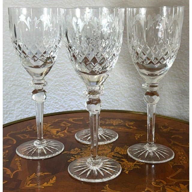 Glass Rogaska Queen Crystal Water Goblets Set of 4 Cut Floral 9.25" Slovenia For Sale - Image 7 of 11