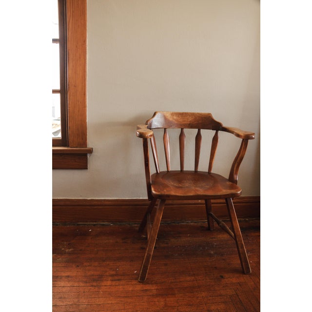 Brown 1960s Vintage Jb Van Sciver Co. Wood Captain's Chair For Sale - Image 8 of 8