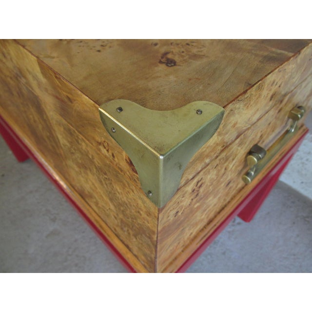Brown Vintage English Style Hinged Top Burlwood Box on Stand For Sale - Image 8 of 15