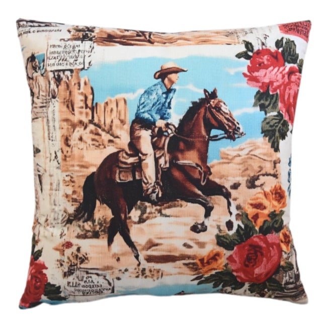 2020s Western Galloping Cowboy & Horse Feather/Down Pillow For Sale - Image 5 of 5