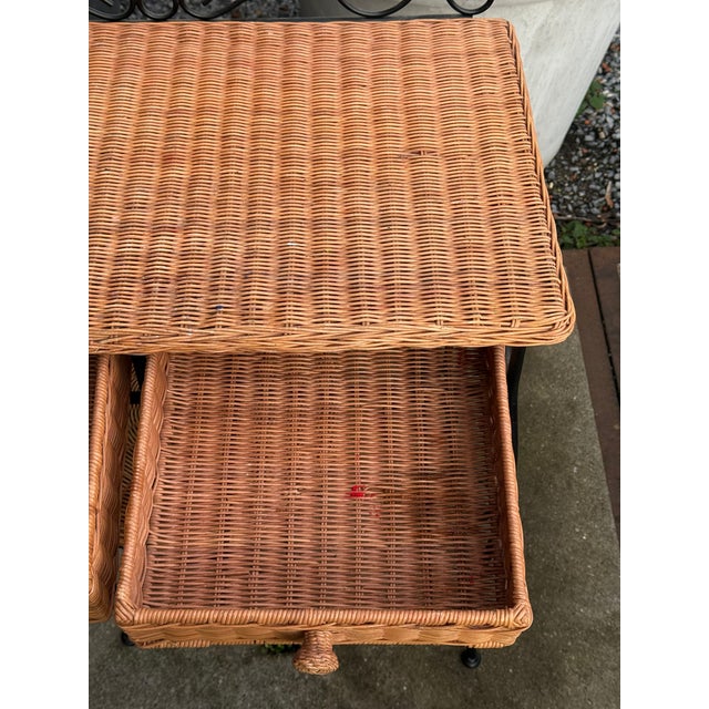 Rattan and Wrought Iron Vanity Table with Mirror and Bench, 1960s, Set of 2 For Sale - Image 15 of 18