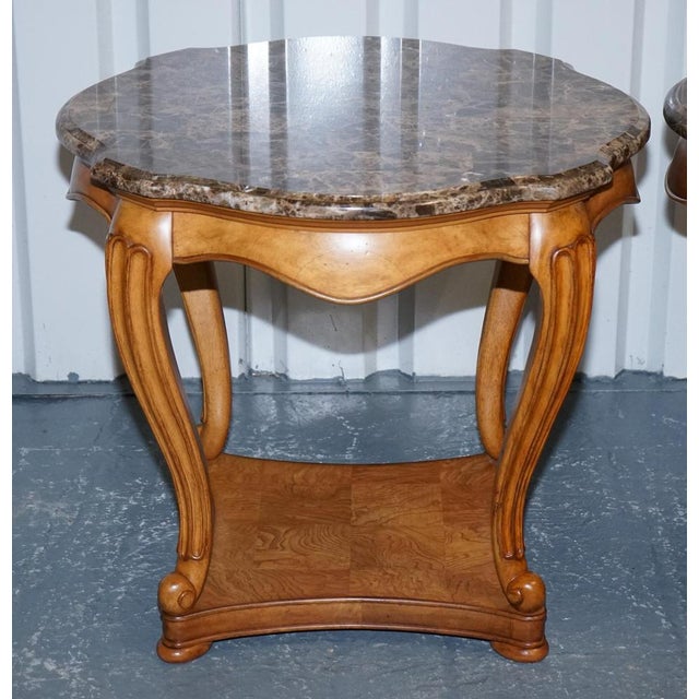 Vintage French Style Side Tables with Faux Marble Tops, Set of 2 For Sale - Image 5 of 16