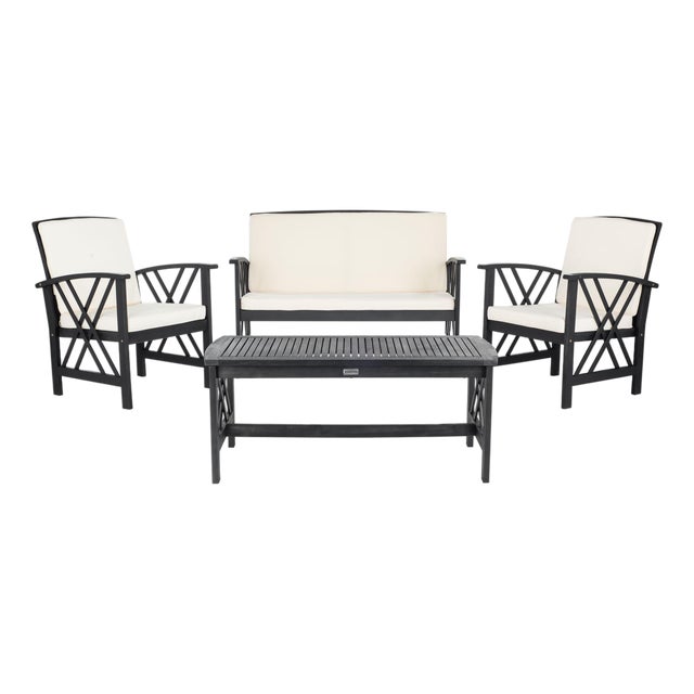 Fontana 4-Piece Outdoor Set, Black/Beige Cushion For Sale